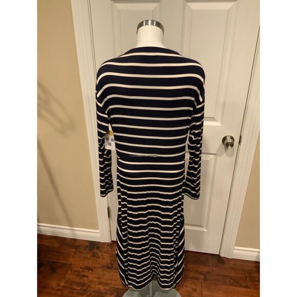 Ella Moss Navy Blue & White Striped Rachel Midi Asymmetrical Dress, Size XL - Picture 6 of 7